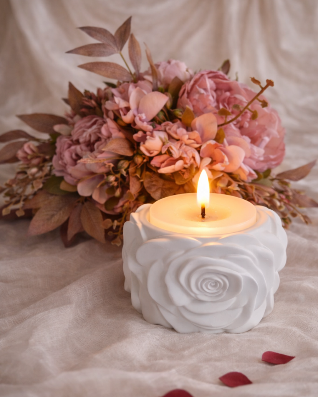 Elegance florale Bougeoir - Bougie Blanche